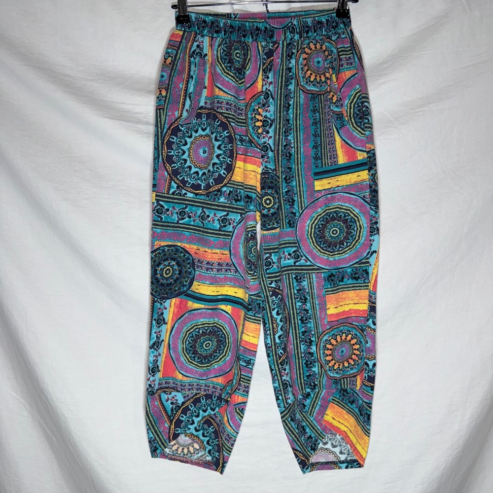 Gracila Womens Teal Mandala Print Harem Pants Boho Elastic Waist Cropped S